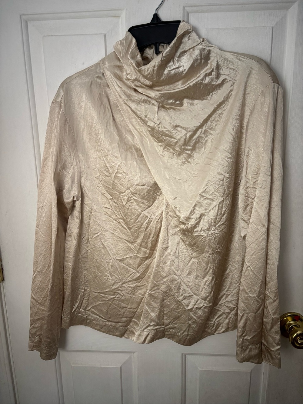 Zara Cream/gold Draped Long-Sleeve Cowl Neck Top